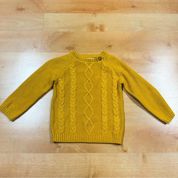Rugged Butts Mustard Yellow Crewneck Cableknit Sweater Toddler Size 18-24M - Picture 2 of 6
